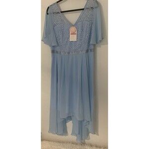 Bery Love Lace 2XL Light Blue Fairy Split Flutter Sleeve Asymmetrical Dress
